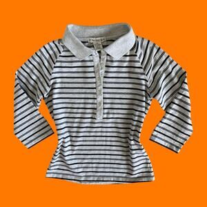 00's vintage gray striped 3/4 sleeve henley bodycon y2k top MEDIUM